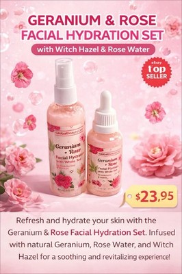  NEW Global Beauty Care Geranium Rose Facial Hydrator & Facial Oil White Tea x2