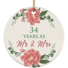 34 Years As Mr  Mrs Ornament 34th Weeding Anniversary Christmas Gift Tree Decor