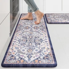Kitchen Mats for Floor, Boho Floral Blue Kitchen Rugs Sets of 2, Anti Fatigue...