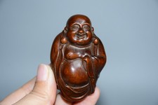 Chinese Exquisite Small Leaf Boxwood Maitreya Ornament Decorative Statue