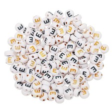 200 Pcs 4x7mm Acrylic Round White Letter Beads with Letter E