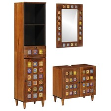Bathroom Furniture Set Shelves Closet with Shelf 3 pcs Walnut Solid Mango Wood