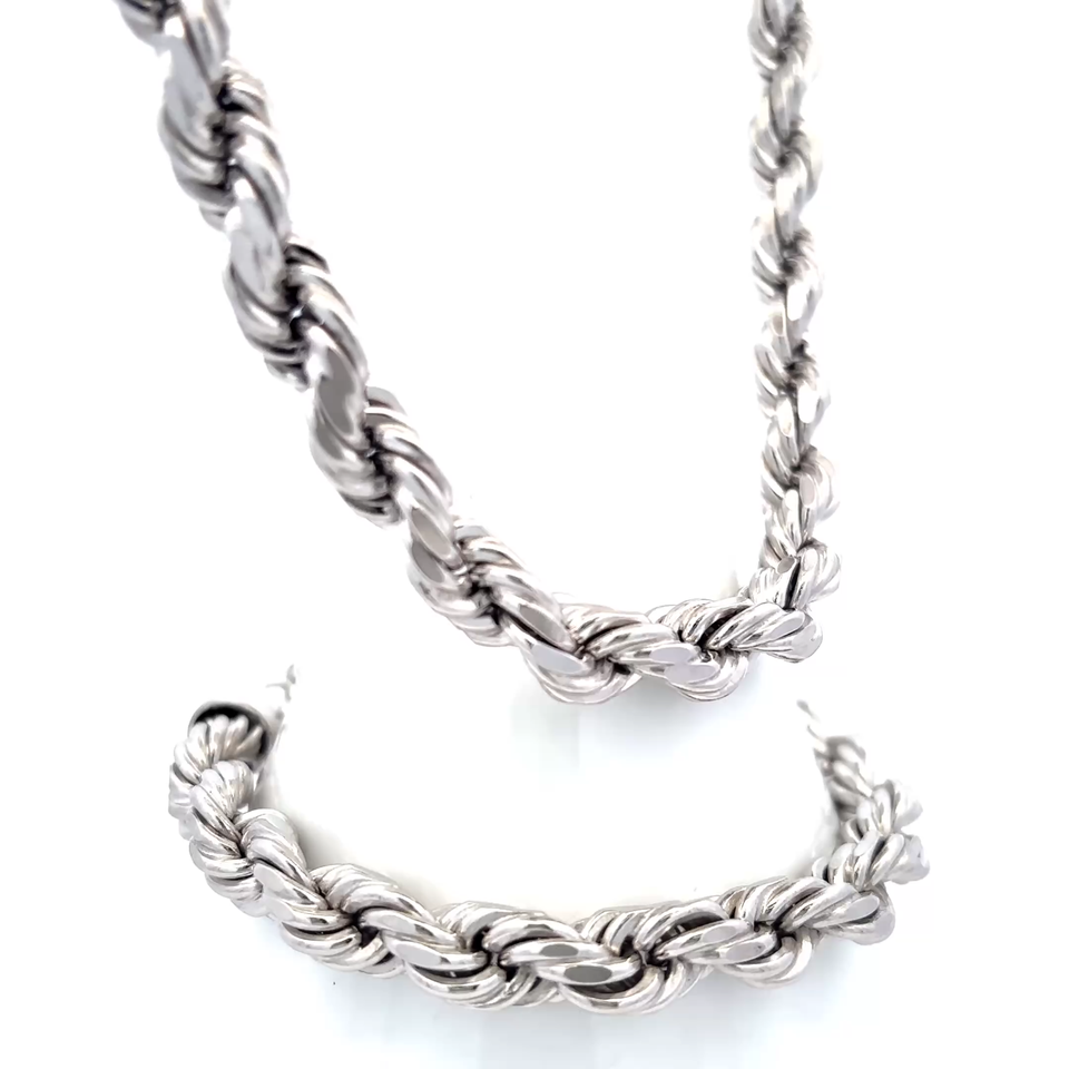 Cut Off Rope 925 Sterling Silver Rhodiumed Diamond Cut 8.2mm Hollow Rope Bracelet 8 ...