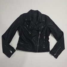 Blank NYC Black Vegan Faux Leather Silver Metal Women's Moto Jacket Size Small
