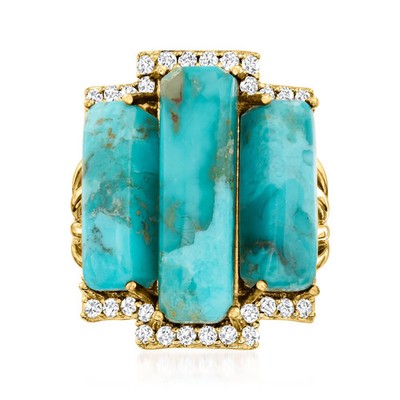 Turquoise and .80 ct. t.w. White Topaz Ring in 18kt Gold Over Sterling