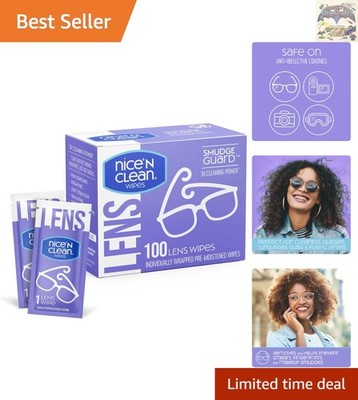 Individually Wrapped Lens Cleaning Wipes - 100 Count, Ammonia-Free & Streak-Free
