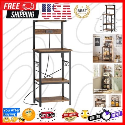 4 Tier Bakers Rack with Power Outlets, Microwave Stand with Adjustable Shelf,...