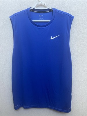 NWT NIKE Swim Men's Dri-Fit T-Shirt Top Blue Large Sleeveless  UPF 40+