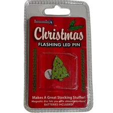 Vintage Christmas Flashing LED Pin Magnetic Tree Novelty Stocking Stuffer Brooch