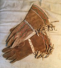 Early  Native American Cree Metis  silk  embroidered riding, parade  gloves