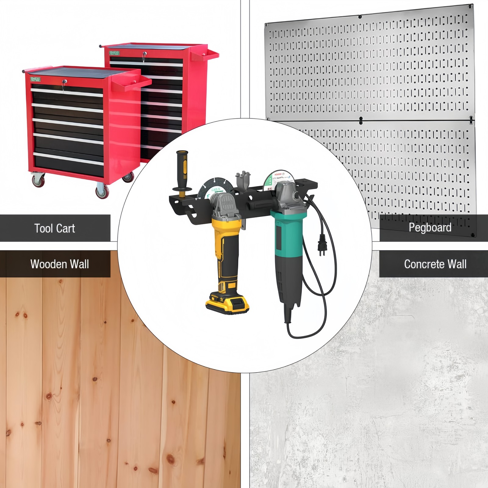 Angle Grinder Holder - 4 Bay Angle Grinder Rack/Stand Storage Rack Wall Mount US