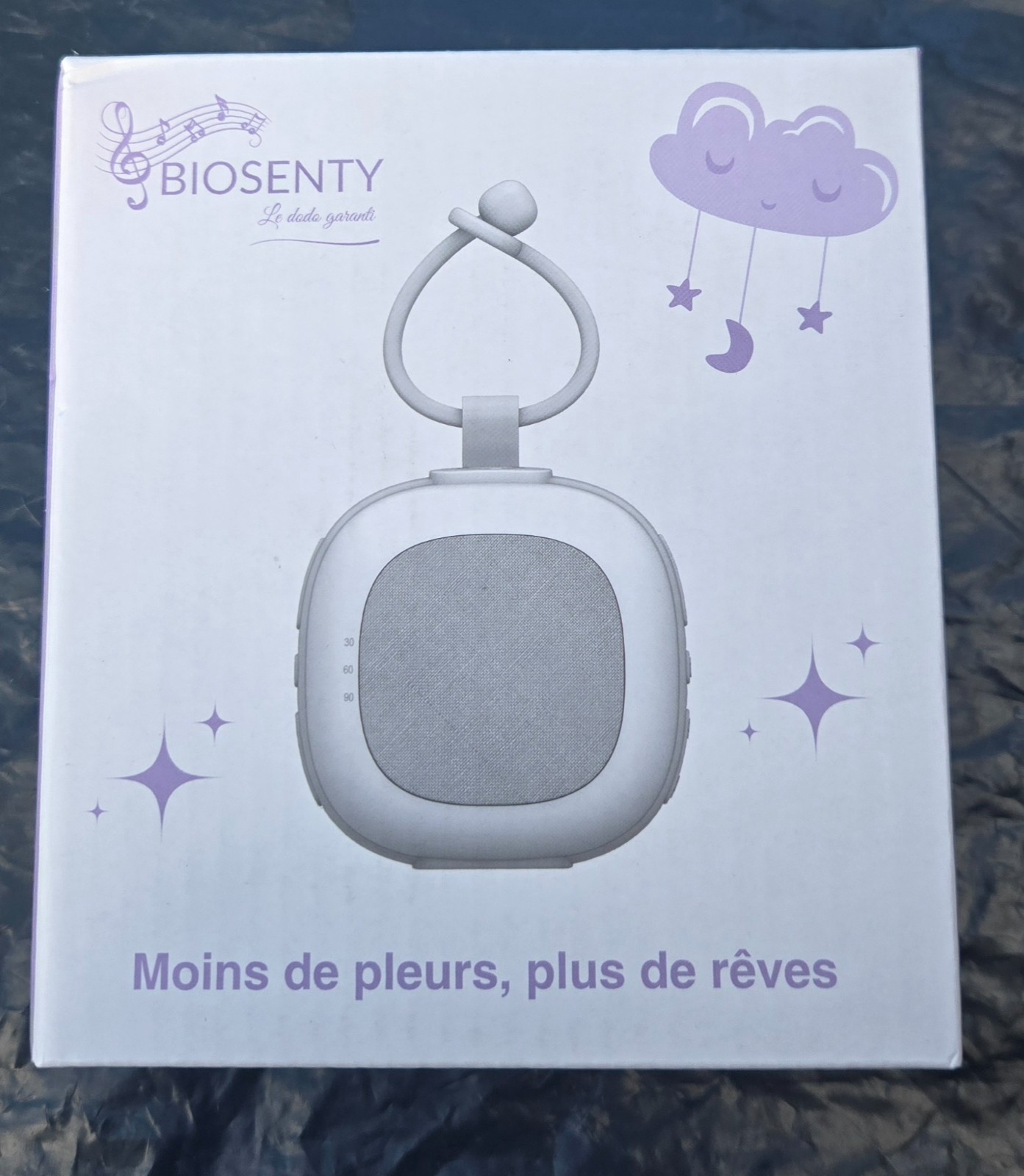 Machine à bruit blanc bébé et détecteur de pleurs pour lit nomade gris