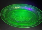 Federal Glass Cabbage Rose Uranium Green Depression Glass 12" Platter READ