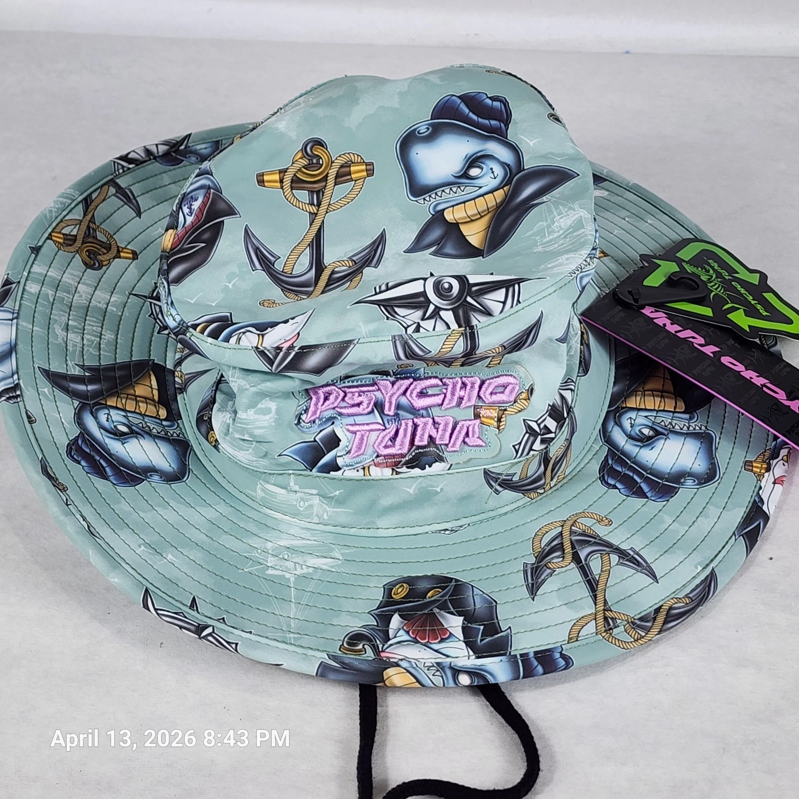 Psycho Tuna Wide Brim Sun Hat Adult Lightweight Logo Lifeguard Fishing New Tags