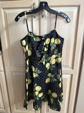 Allegra K Women's Spaghetti Strap Bowknot Ruffle Lemon Polka Dots Dress Small