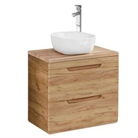 Badezimmer Waschtisch-Unterschrank 60Cm In Wotaneiche Mit Keramikbecken GäSte-Wc