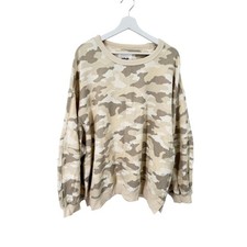 Aerie Sweatshirt Womens L Tan Camo Crewneck Oversized Fleece Pullover Loungewear