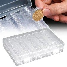 100stk M&uuml;nzkapseln Kapseln Caps &Oslash; 30mm f&uuml;r Euro M&uuml;nzen Coin mit Box Einstellpad