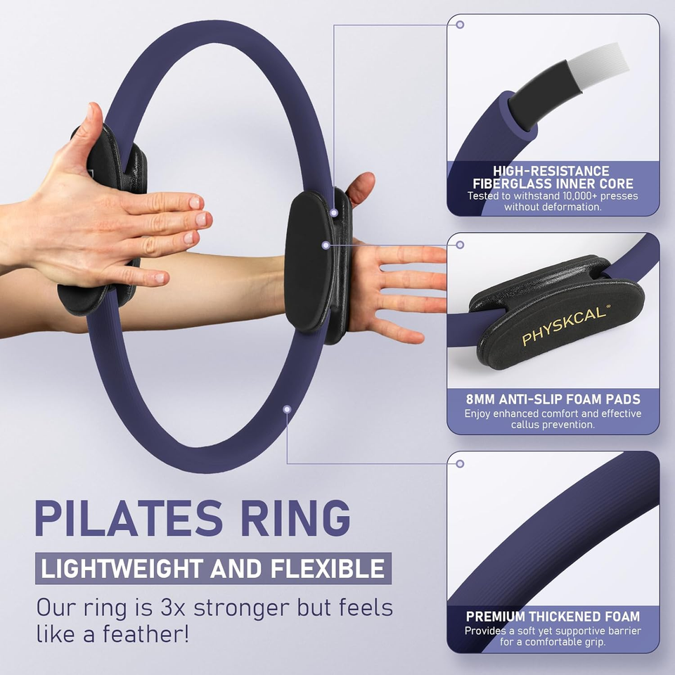 Pilates-set, 15-inch Pilates-ring met 1x Core Ball, 3x weerstandsbanden