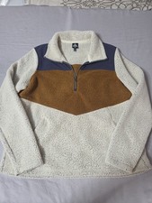 KUHL Women's XL Sherpa Fleece 1/4 zip Pullover Colorblock Cream Brown Navy