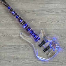 Blue Light Electric Guitar Acrylic 4 String Solid Body Rosewood Fretboard Chrome