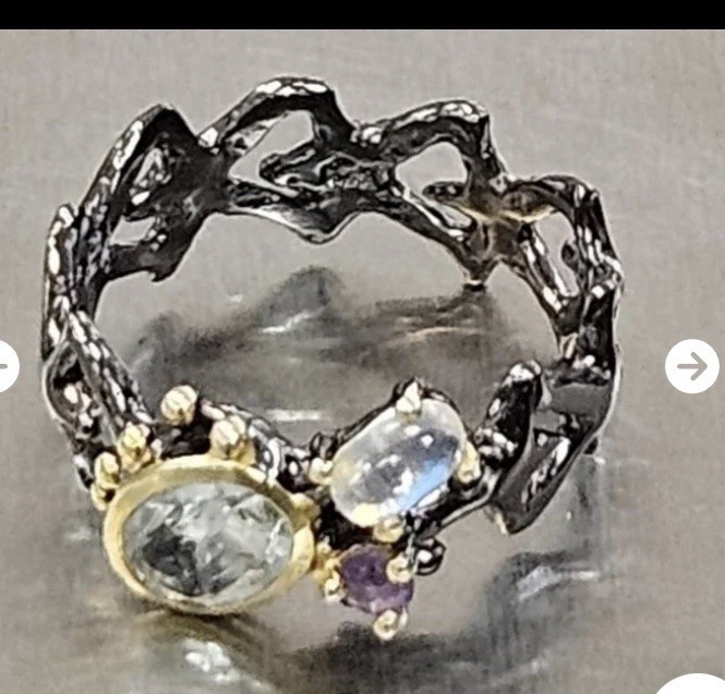 Size 7.5 Sterling Silver Ring With Topaz And Amethyst New .925