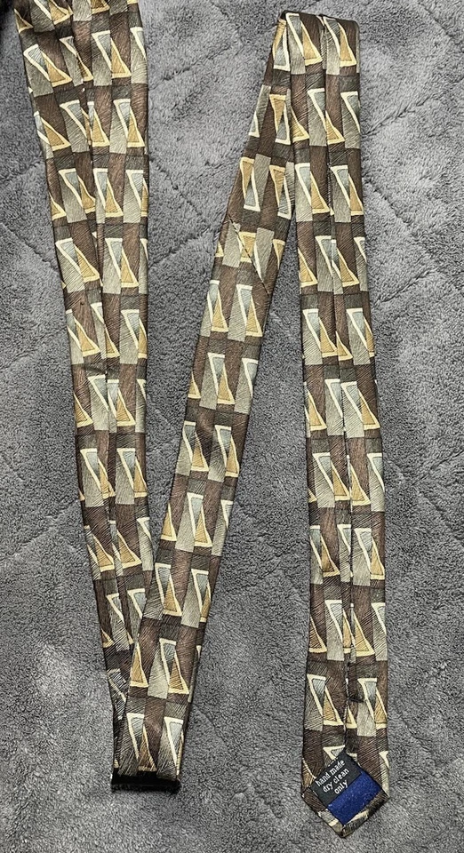 Corbata de cuello Carlos Devenezia geométrica de seda hecha a mano marrón para hombre 60" L 3,75" W Foto 4 de 4