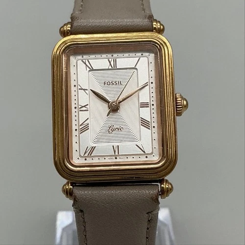 Fossil Lyric ES4718 Womens Watch 23mm White Dial Gold Tone Leather New Battery