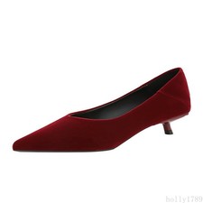 Women's velvet Pointed Toe Kitten Heels Slip-On Low Heel party Dress Pumps