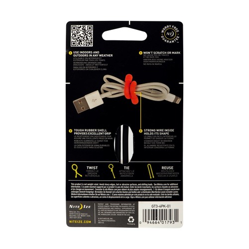 Nite Ize 4-Pack Gear Tie Reusable Rubber Twist Tie, 3" - Black (2-Pack) - 第 2/4 張圖片