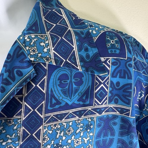 Pomare Hawaii Tiki Aloha Shirt Mens Hawaiian Button Up Blue Short Sleeve - Picture 4 of 24