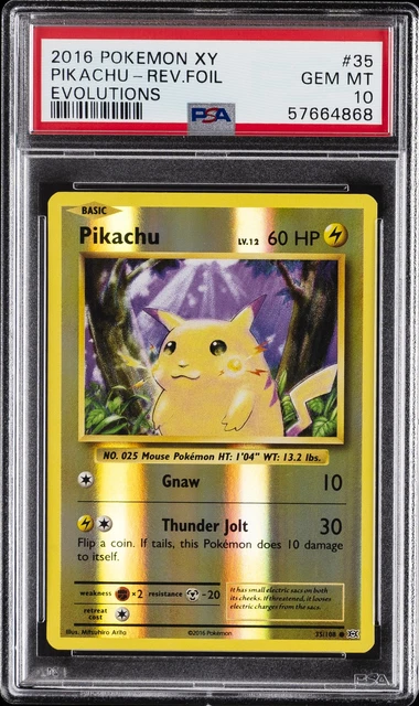 2016 POKEMON XY EVOLUTIONS #35 PIKACHU-REVERSE FOIL PSA 10