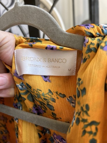 $750 BRONX & BANCO Hanna slit leg golden yellow floral cutout jumpsuit US 6 / M - Picture 9 of 10