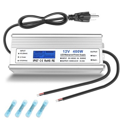12V 400W LED Driver Power Supply, IP67 Waterproof Low Voltage Transformer, AC...