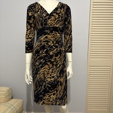 Lauren Ralph Lauren Faux-wrap Jersey Dress Surplice Neckline Navy Tan Brown Sz 2