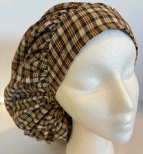 Brown Plaid Print Size Large Medical Bouffant Scrub Cap Surgery Hat