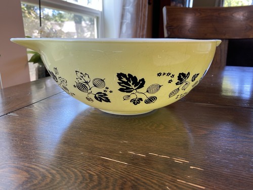 Vintage Pyrex gelb und schwarz Stachelbeermuster 4 Quart Aschenputtel Rührschüssel 444 - Bild 2 von 7