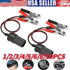 2xCar Battery Alligator Clamp Cable Clip Cigarette Lighter Adapter Socket 12V US