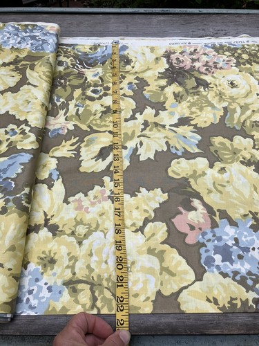 Vintage Upholstery Chintz Fabric 6 + yards Floral brown yellow blue everfast - Picture 4 of 7