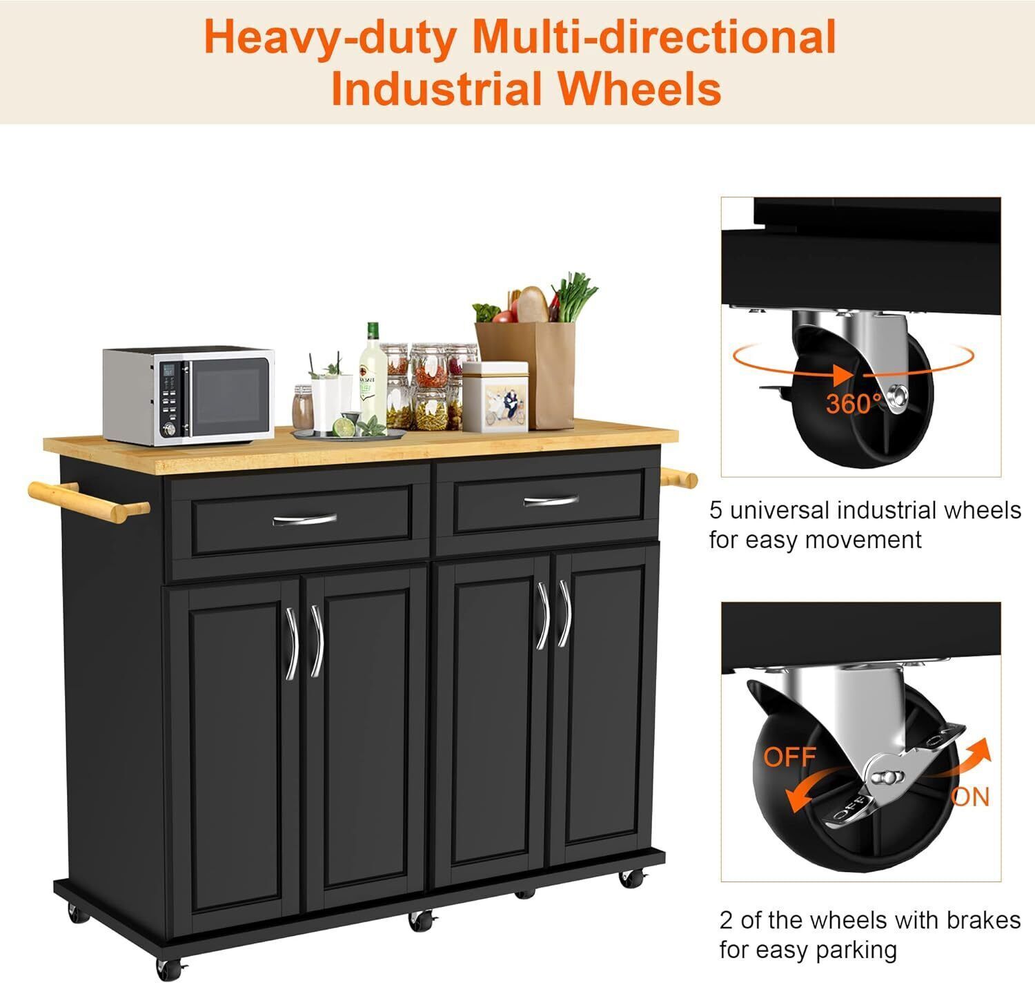 DropLeaf Kitchen Island Trolley Cart Wood Storage with 2
