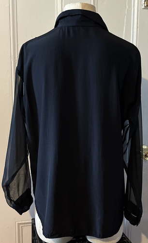 VTG SOUTH COAST Black Sheer Long Sleeve Blouse Sequin Satin Rose Pattern M - Picture 2 of 13