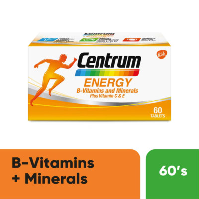1 Box 60's New Centrum Energy B-Vitamins & Minerals+Vitamin C & E Free Shipping