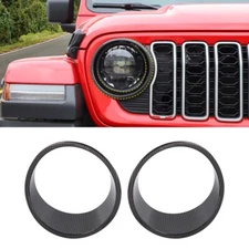 Carbon Fiber Sides Front Headlight Lamp Cover Trim for Jeep Wrangler JL JT 2024+