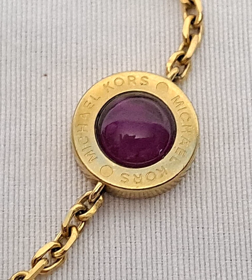 Pulsera Michael Kors Tono Dorado Amatista Circonita Cúbica Eslabón Estación 2.5" Belleza Foto 2 de 4