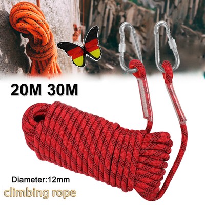 30M 20M 12mm Kletterseil Sicherheitsseil mit Karabinerhaken Seil Sicherung Camp