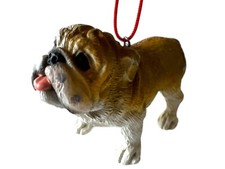 Bulldog Resin Christmas Ornament Brown  White w/ Flaws
