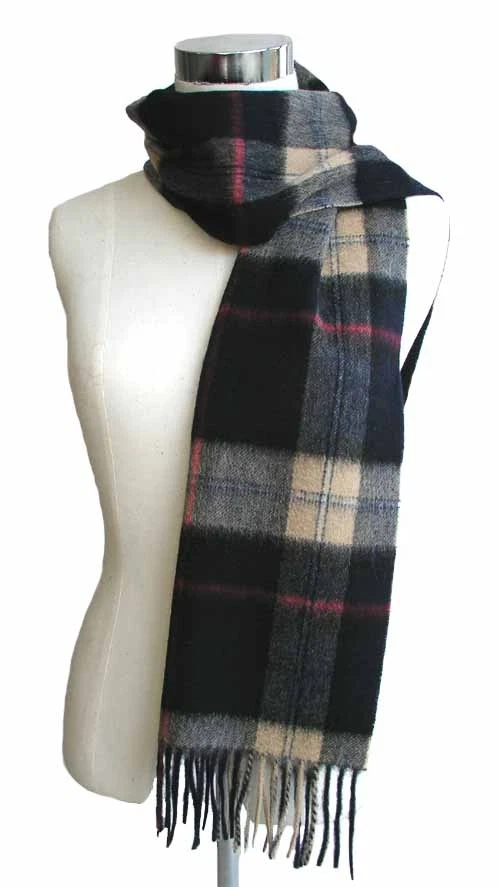 Nuevo 100 % 2 capas bufanda a cuadros de cachemir puro 62"x12" silenciador para hombre, azul marino/gris/camello Foto 3 de 3