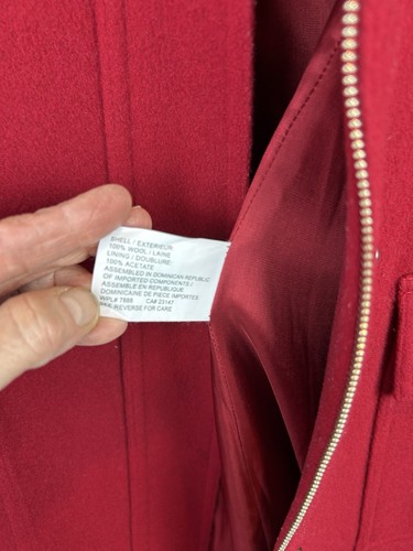 Talbots Coat Womens 12 Red Italian Wool Long Zip Button Car Collared - Picture 9 of 11