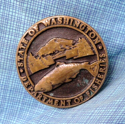 Washington State Dept Of Fisheries Dress Belt Buckle Vtg 80s Anacortes .SHY461