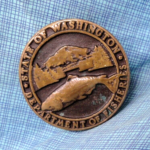 Washington State Dept Of Fisheries Dress Belt Buckle Vtg 80s Anacortes .SHY461 - Picture 1 of 9